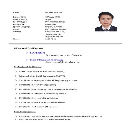 Han Min Soe's CV