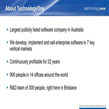 TechnologyOne for AWS Summit