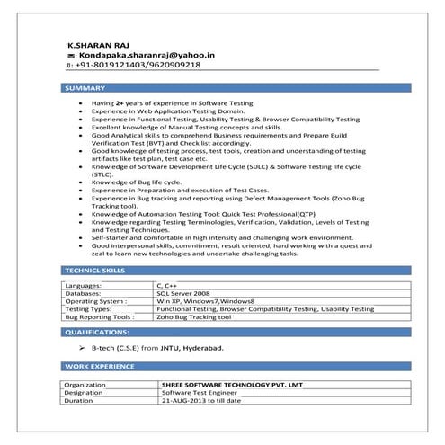 Sharanraj QA _ Resume | DOC