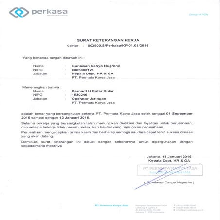 Letters of Work Experiences - Bernard Hasoloan Butar Butar