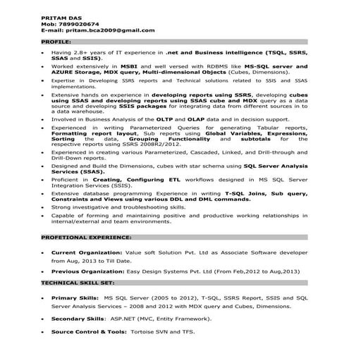 Resume of Pritam Das