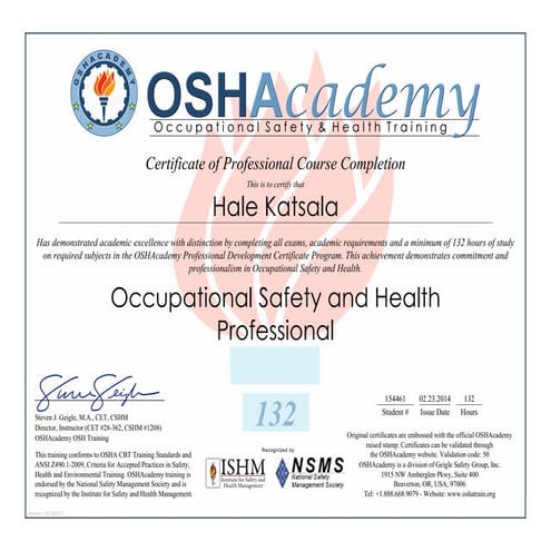 OSHA certificate professional