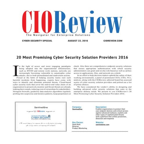 CIO Review 2016-AUG SentinelOne