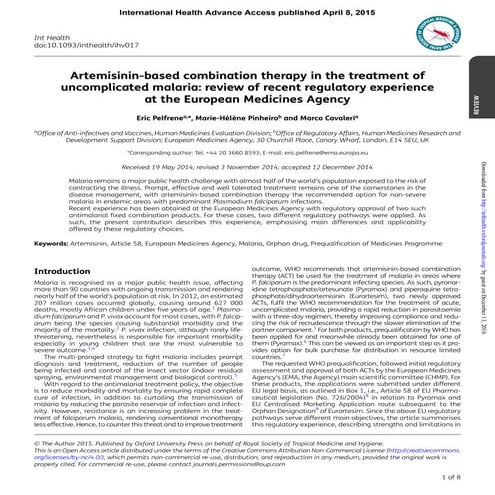 Artemisinin-based combination therapy in the treatment of uncomplicated ...