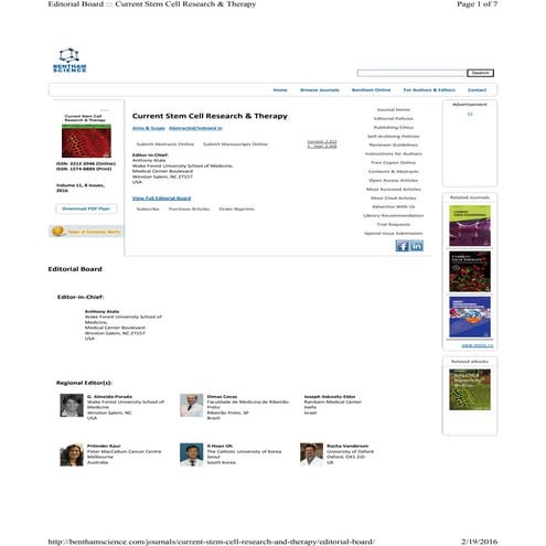 curr-stem-cell-res-Therapy Editorial Board 2016