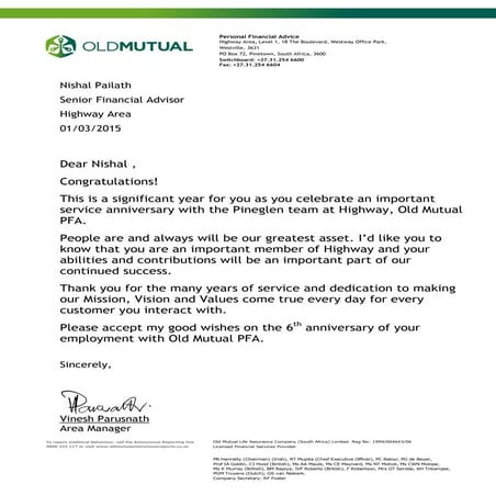 6 Year Service Anniversary