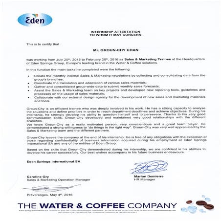recommendation letter + internship attestation | PDF