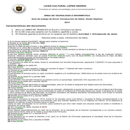 7° guía de trabajo de excel introducción de datos