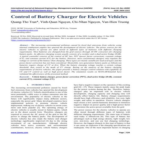 Control of Battery Charger for Electric Vehicles