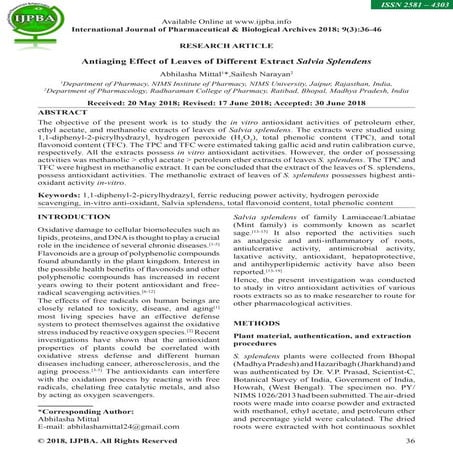 Antiaging Effect of Leaves of Different Extract Salvia Splendens