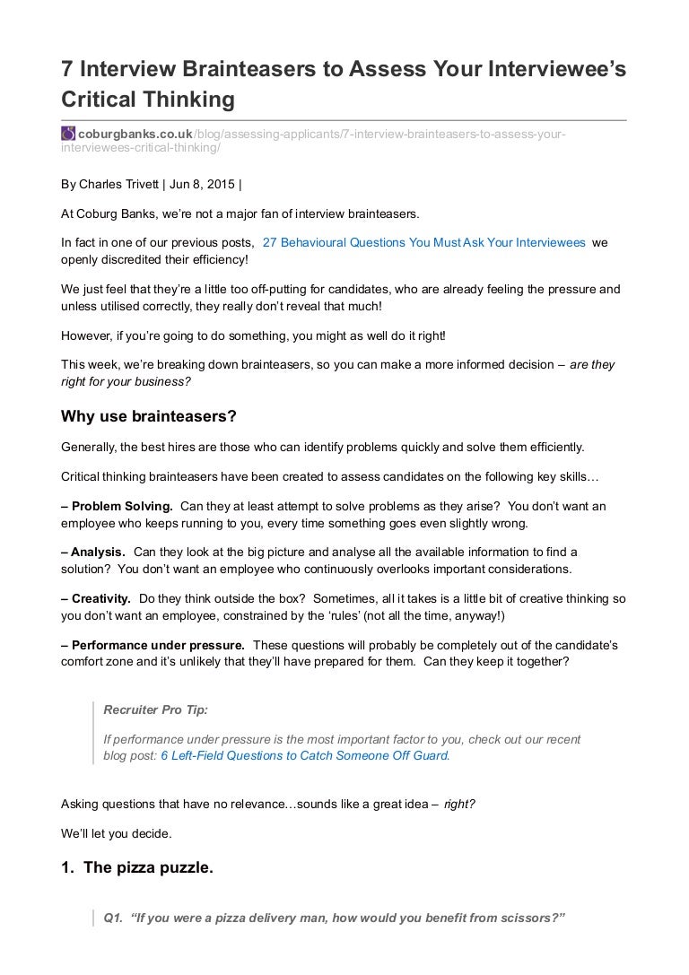 critical thinking interview questions