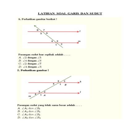 7 latihan soal garis dan sudut