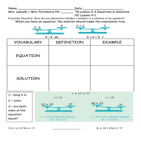 7 lesson 2 3 equations and solution