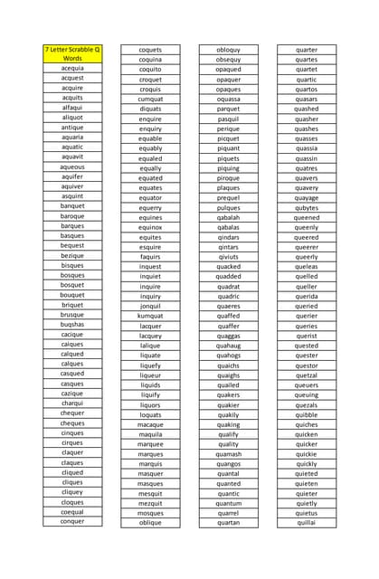 7 letter scrabble q words