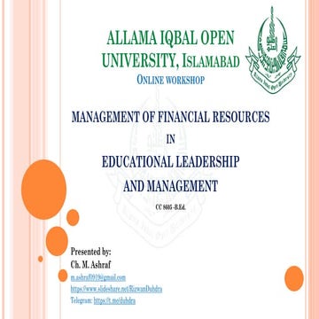Management of Financial Resources in Educational Leadership and Management