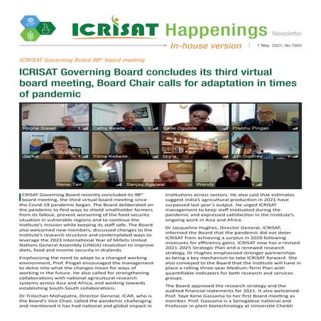 ICRISAT Governing Board concludes its third virtual  board meeting, Board Cha...