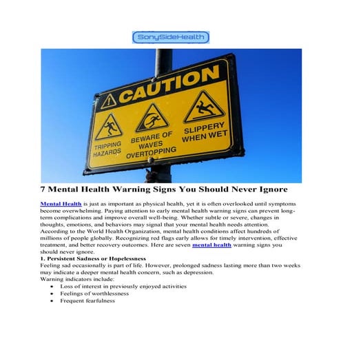 Recognizing Early Warning Signs of Mental Health Decline | PDF