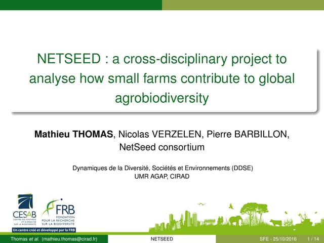 NETSEED : a cross-disciplinary project to analyse how small farms contribute ...