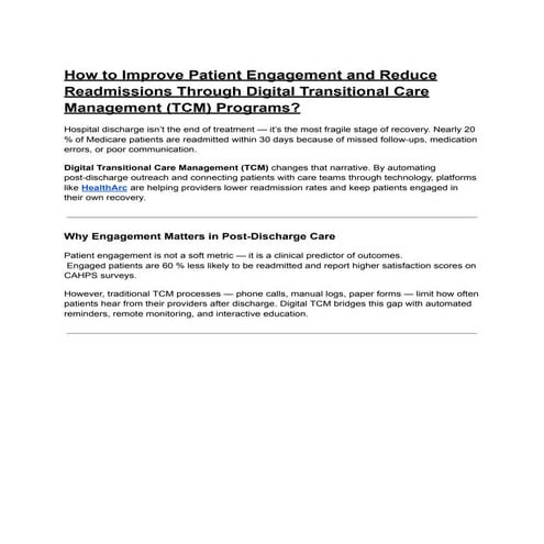 How to Improve Patient Engagement and Reduce Readmissions Through ...