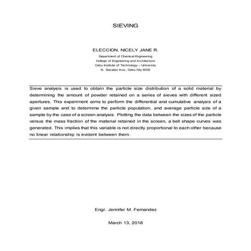 Sieving Final Report