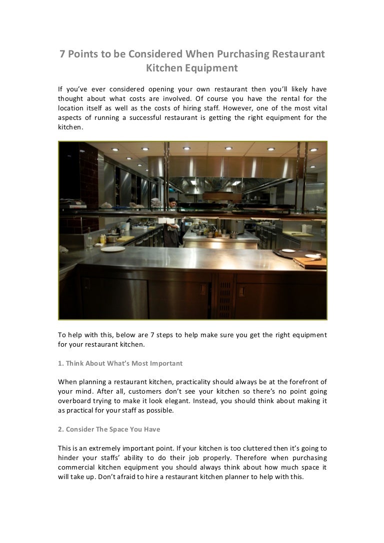 7 Points to be Considered When Purchasing Restaurant Kitchen Equipment