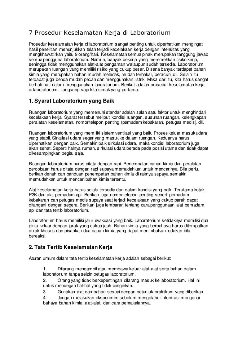 7 Prosedur Keselamatan Kerja Di Laboratorium