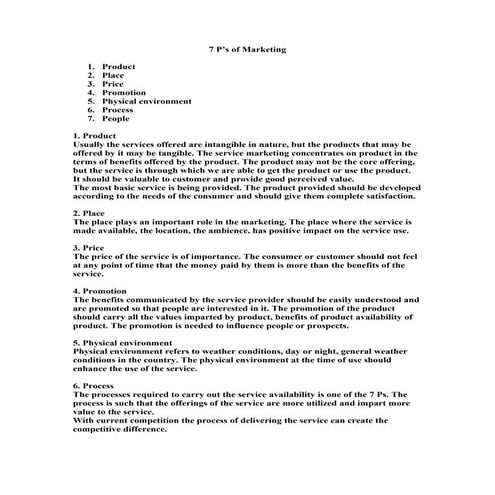 7 ps of service marketing