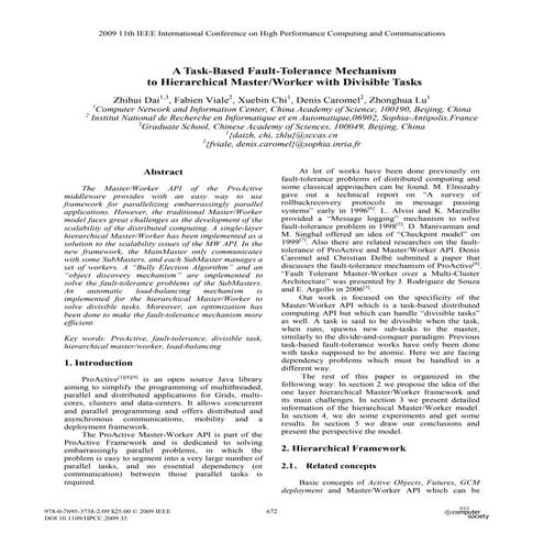 A task based fault-tolerance mechanism to hierarchical master worker with divisible tasks
