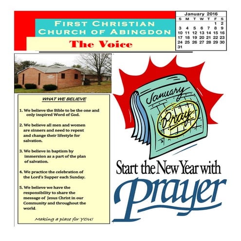 First Christian Church of Abingdon January the "Voice" Newsletter 2016