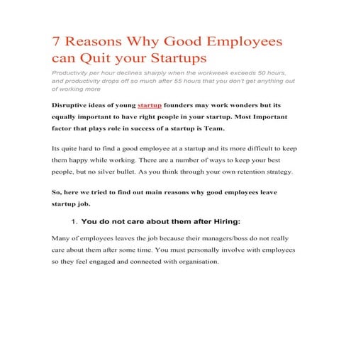 7 reasons why good employees can quit your startups