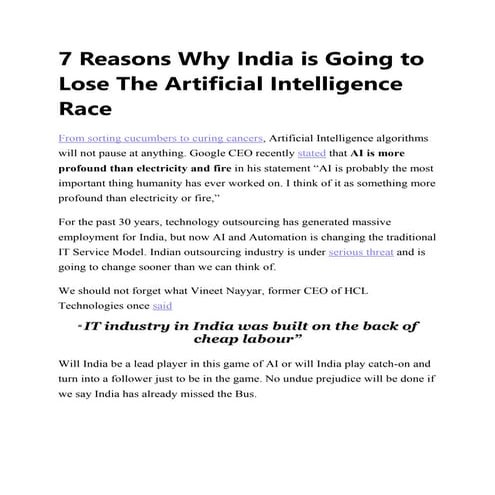 7 reasons why india is going to lose the artificial intelligence race