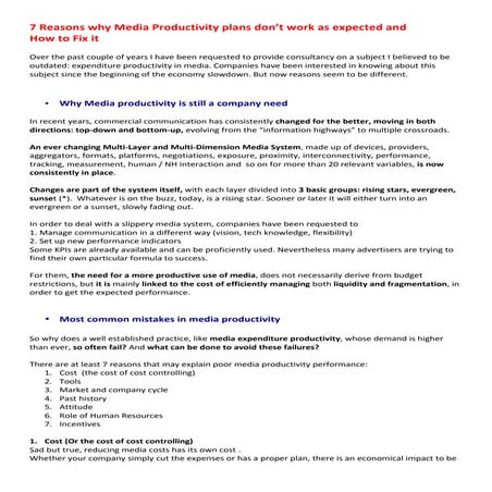 7 reasons why media productivity plans don't work as expected