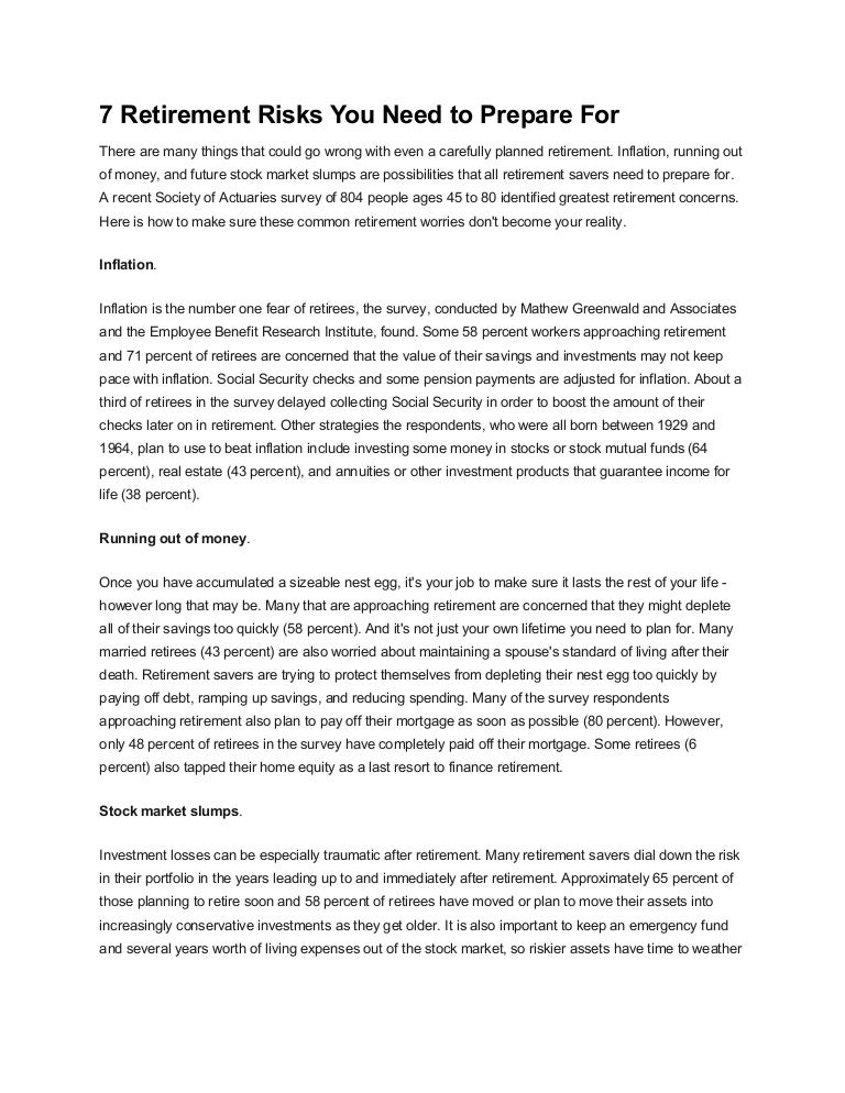 7 Retirement Risks You Need To Prepare For 7 Retirement Risks You Need To Prepare For