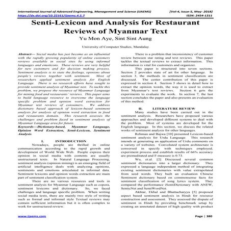 Senti-Lexicon and Analysis for Restaurant Reviews of Myanmar Text