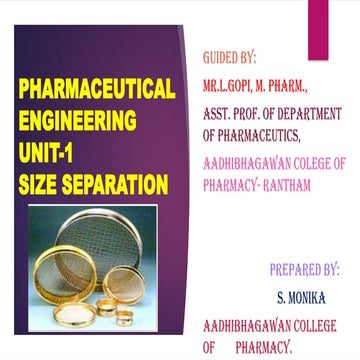 PHARMACEUTICAL ENGINEERING, SIZE SEPARATION, BPHARMACY