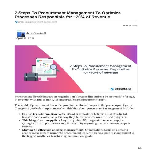 7 Steps To Procurement Management To Optimize Processes Responsible for ~70% ...