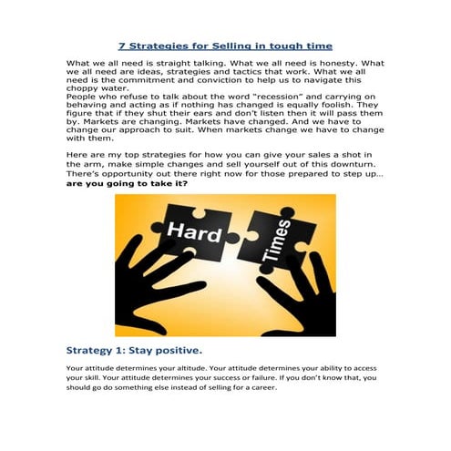 7 Strategies for Selling in Tough Time