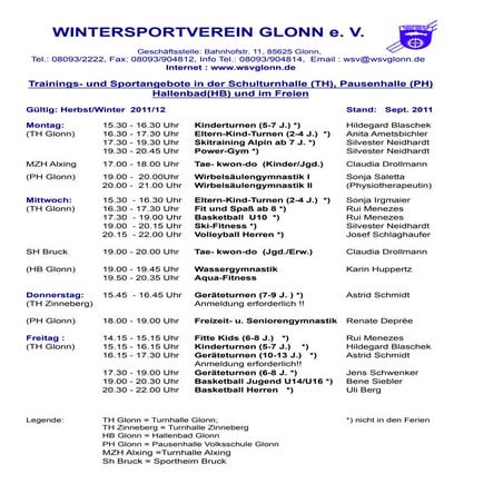 Trainings- und Sportangebot in der Schulturnhalle