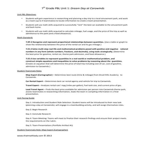 7th grade pbl unit 1 (carowinds)