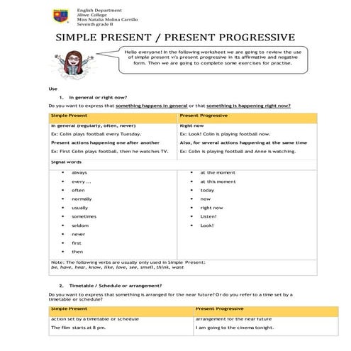 7th grade present simple   progressive progressive