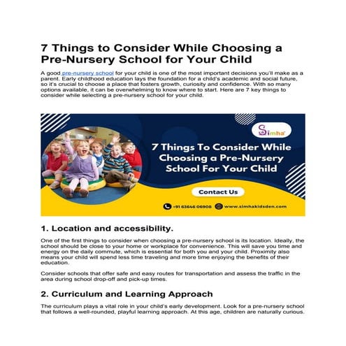 7 Things To Consider While Choosing a pre-nursery school for Your Child ...