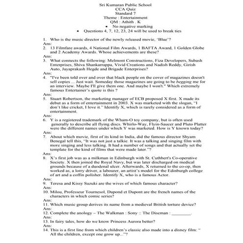 7th std quiz prelims