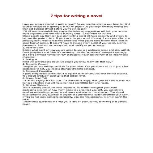 7 tips for writing a novel