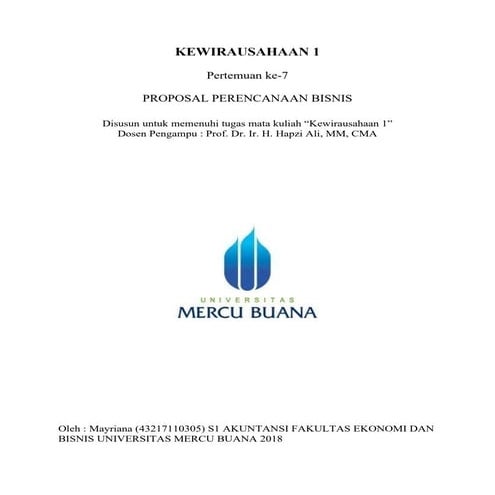7 usaha, mayriana, hapzi ali, proposal bisnis, universitas mercu buana ...