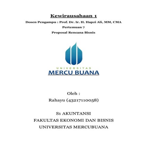 usaha, rahayu, hapzi ali, proposal rencana bisnis, universitas mercu ...