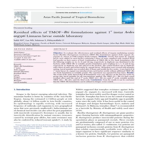 Effects of TMOF-Bti against Aedes outside lab
