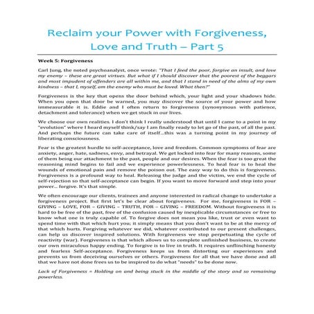 Reclaim your Power with Forgiveness, Love and Truth -- Week 5