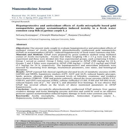 Hepatoprotective and antioxidant effects of Azolla microphylla based gold nan...