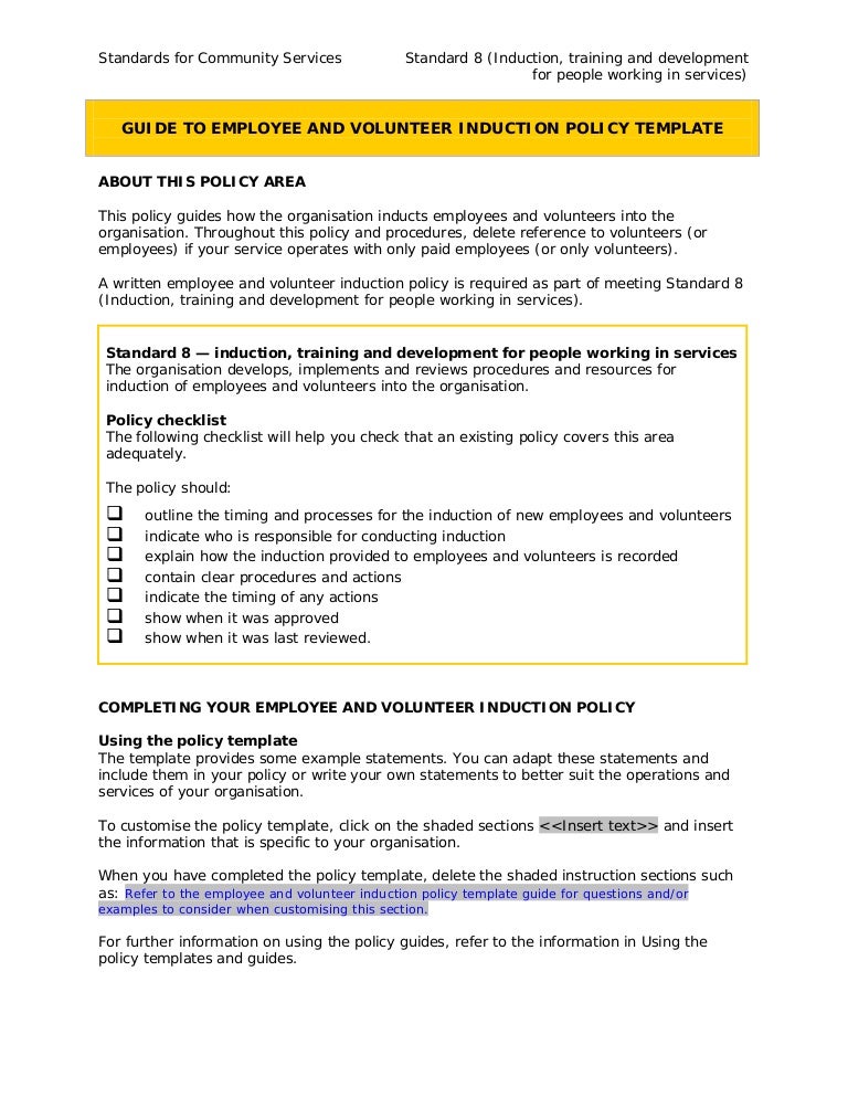 volunteer policy and procedures template 8. 1 employee-and-volunteer-induction-policy-guideline.