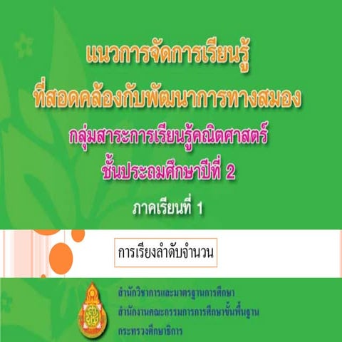 แนวการจัดกิจกรรมคณิตศาสตร์ กิจกรรมที่ 8 การเรียงลำดับจำนวน
